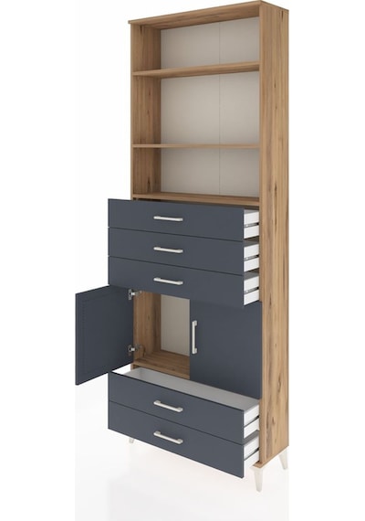 Arges Dolap 4 Raflı 5 Çekmeceli 2 Kapaklı 88x30x243 Çam-antrasit Çam