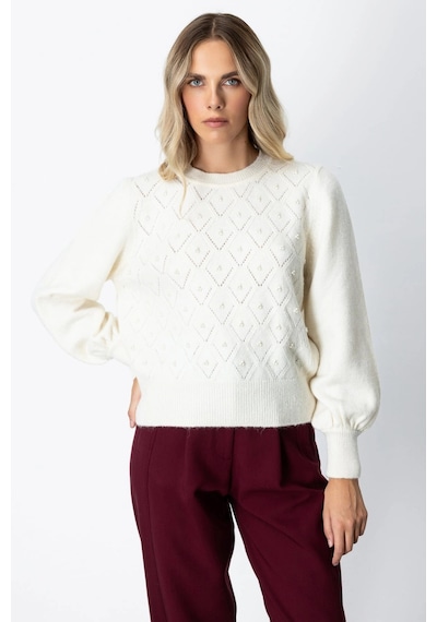 On Fashion Kadın İncili Baklava Desenli Ekru Kazak 63316 Ekru