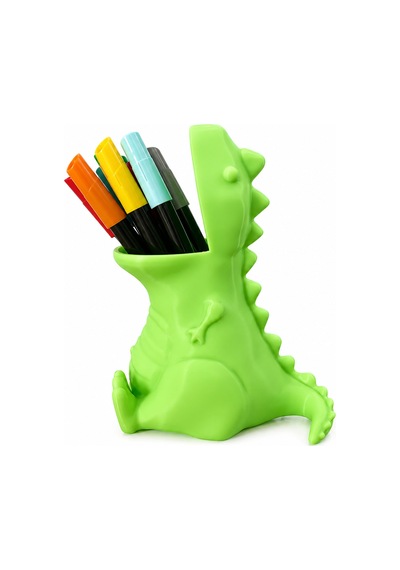 Dinozor Tasarım Kalemlik 10 Cm -masaüstü Organizer Sert Plastik Eğlenceli Kalem Tutucu Siyah - Beyaz