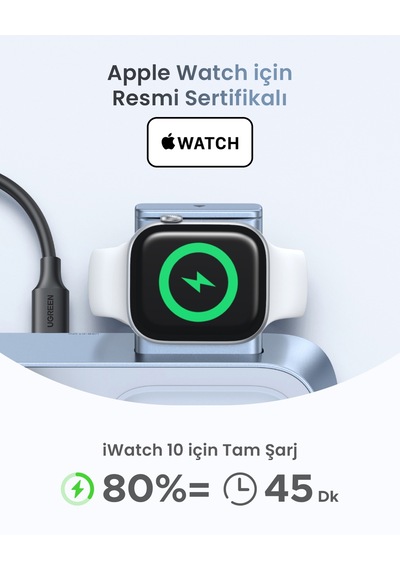 Ugreen Magflow 3-in-1 Qi2 25w Magsafe Manyetik Kablosuz Şarj İstasyonu, 55677