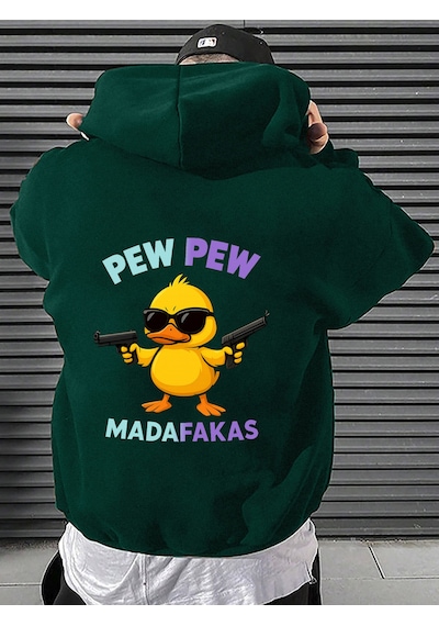 Uyguntarz Unisex Pew Pew Karikatur Baskılı Tasarım Oversize Sweatshirt Yeşil