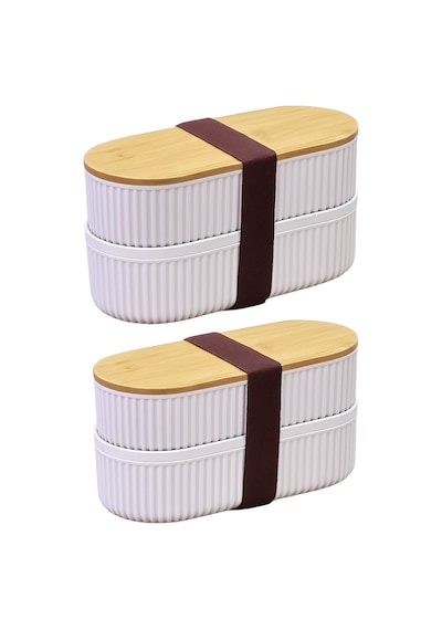 Makri Home 2 Adet 2'li Bambu Kapaklı Saklama Ve Beslenme Kutusu 2 Katlı, 20 X 9 X 5,5 Cm Şeffaf