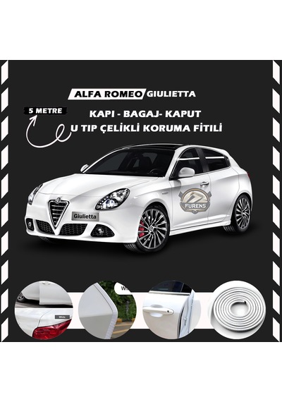 Alfa Romeo Giulietta Oto Araç Kapı Koruma Fitili 5 Metre Parlak Beyaz Renk