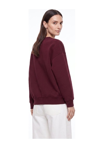 Fabrika Bordo Kadın Bisiklet Yaka Oversize Taşlı Sweatshirt F5wl-swt0036