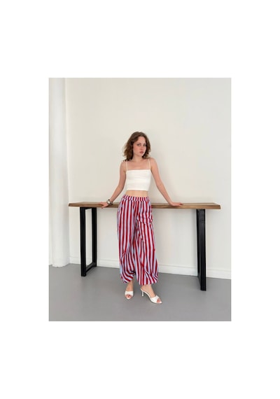 Verymoda Çizgili Salaş Pantolon D3098 Kırmızı Mavi