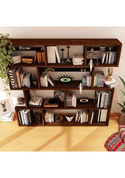 Woodesk Yonca Masif Ağaç Ceviz Renk 200x200 Kitaplık Cpt6007-200