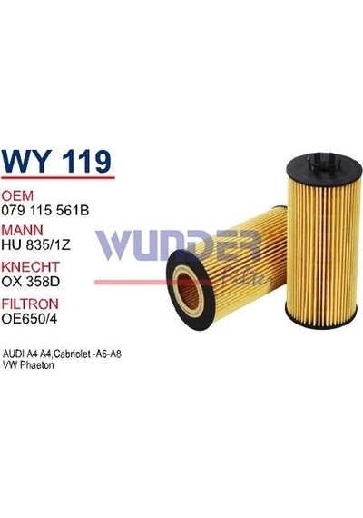WUNDER WY119 YAĞ FİLTRESİ - WW PHAETON-AUDI A4 CABRİOLET-A6-A8