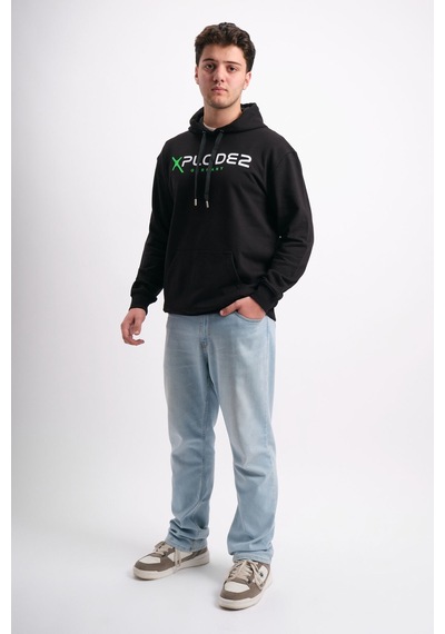 We&me Oversize Geniş Kalıp Baskılı Kapüşonlu Erkek Sweatshirt Yeşil