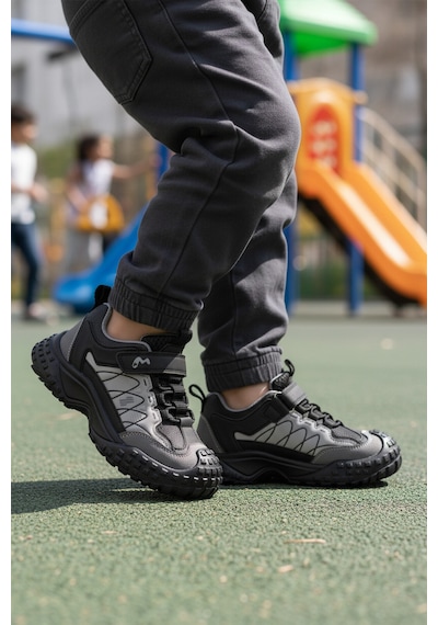 Marcokids Gri Cırtlı Kaymaz Hafif Esnek Erkek Çocuk Spor Ayakkabı 22676 F Gri