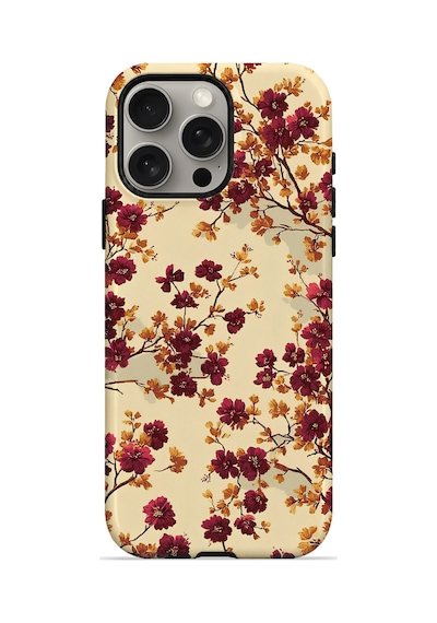Velvoria Valestra Bordo Kır Çiçeği Apple iPhone Uyumlu 15 Pro Darbe Korumalı Kılıf Valestra Select - Bordo Kır Çiçeği