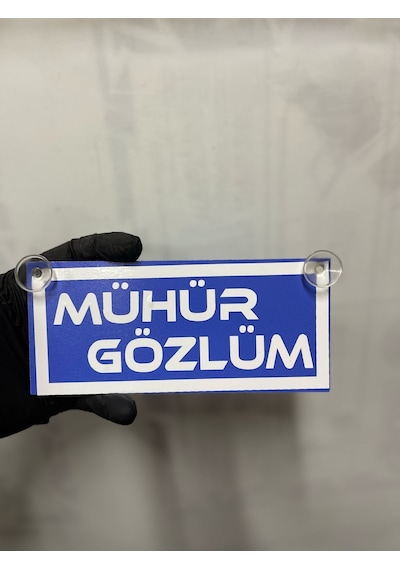 Mavi Renk Üzeri Beyaz Renk Mühür Gözlüm Yazılı Vantuzlu Cam Süsü