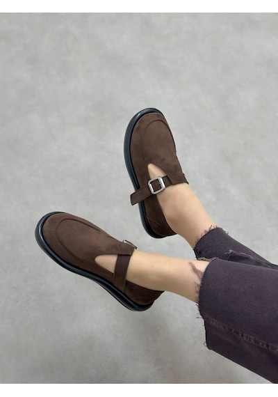 Erva'nın Butiği Kahve Süet Olivia Toka Detaylı Kadın Loafer-6001