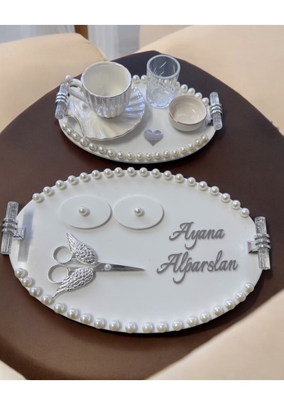 Lustre İncili Söz Nişan Tepsisi Krem