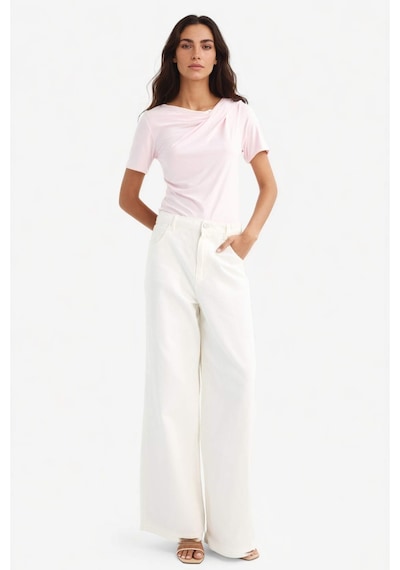 Defacto Slim Fit Dar Kesim Kayık Yaka Kısa Kollu Tişört F8008ax25aupn648 Pembe