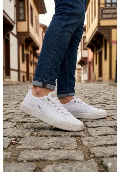 Fort Noka Champ Rahat Memory Foam İç Taban Keten Sneaker Erkek Ayakkabı Beyaz