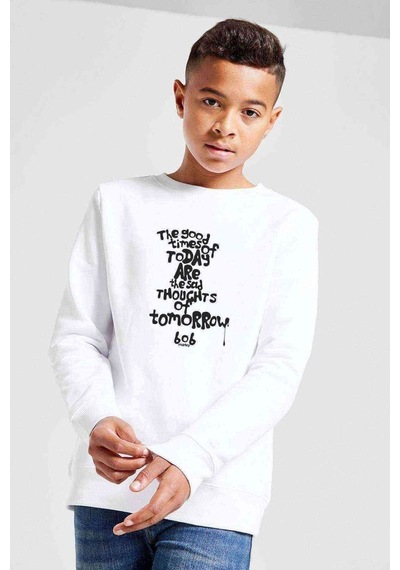 Tshirthane Bob Marley The Good Time Of Baskılı Unisex Çocuk Beyaz Sweatshirt Beyaz