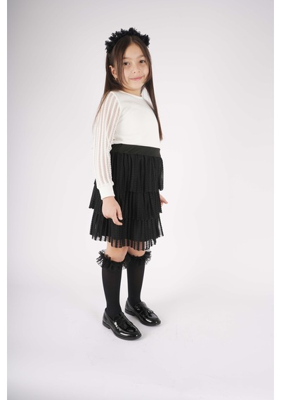Miniko Kids 23 Nisan 29 Ekim Konsept Kol Tül Detaylı Kat Kat Tütü Etekli Takım Siyah