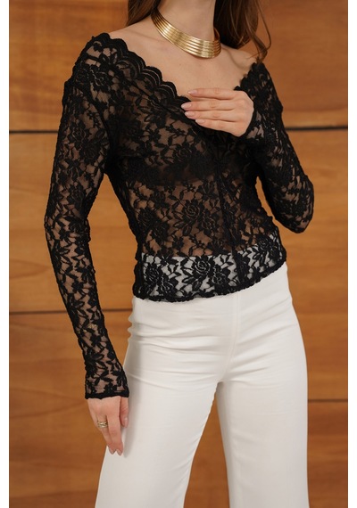 Verymoda Dantel Bluz - F2071 Siyah