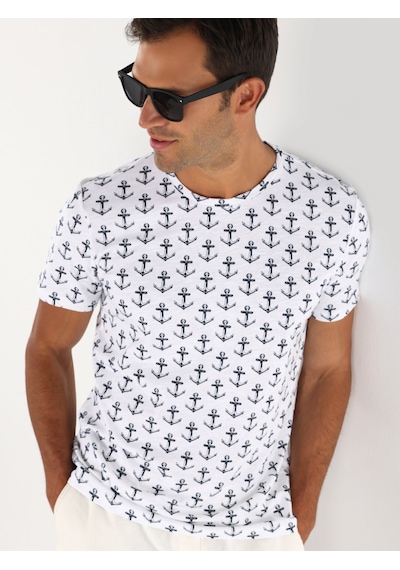Colin'S Regular Fit Baskılı Beyaz Erkek Kısa Kol Tişört Cl1053562_Q1.V1_Wht