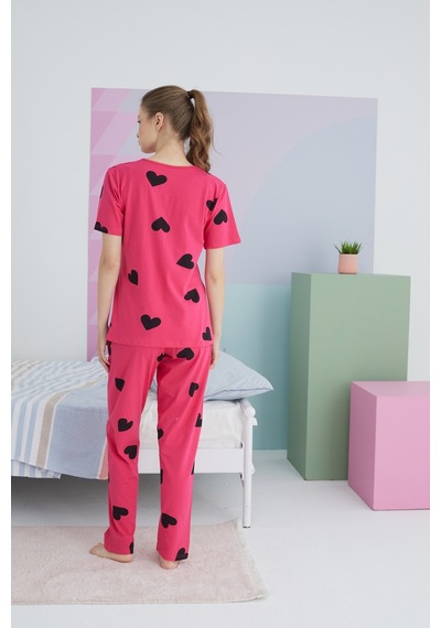 Siyah İnci Pamuklu Örme Pijama Takım 24113108 Çok Renkli