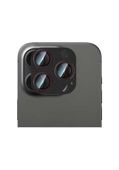 Apple Uyumlu   iPhone 16 Pro Caseworld Karbon Fiber Serisi Anti Reflective Full Kamera Lens Koruyucu Siyah-kırmızı