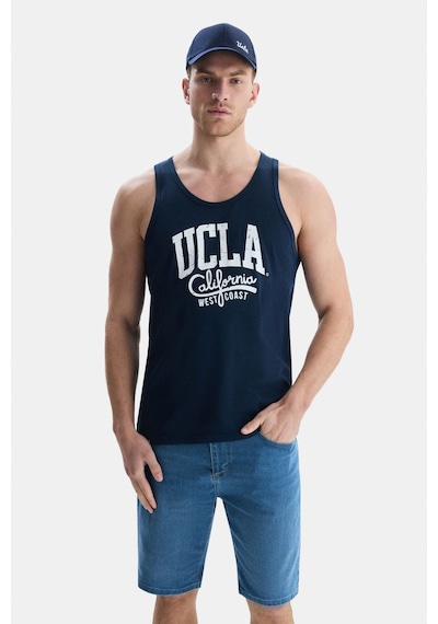Ucla Pebble Lacivert Sıfır Kol Baskılı Oversize Erkek Tshirt Lacivert