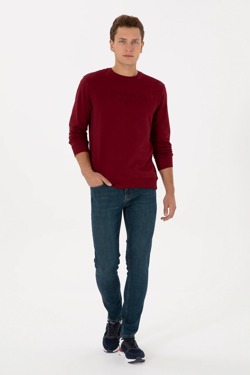 U.S. Polo Assn. Erkek Regular Fit Bisiklet Yaka Bordo Basic Sweatshirt 50307793-VR014