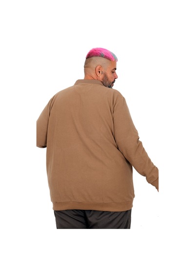 Mode Xl Büyük Beden Erkek Polo Waffle Kazak U25822 Sütlü Kahve