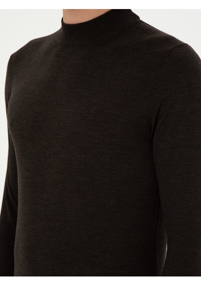 Cacharel Koyu Yeşil Slim Fit Kaşmir İpek Karışımlı Çeyrek Balıkçı Yaka Triko Kazak Yesıl