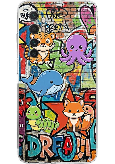 Xiaomi Mi Note 10 Lite İle Uyumlu Grafiti Mini Tasarımlı Şeffaf Silikon Kılıf Şeffaf