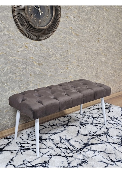 Zafir Beyaz Boyalı Sivriltme Ayaklı 90 Cm Puf Bench - Puf - Bench - Kasalı Oturak - Oturak - Yatak Ucu Puf Kahverengi