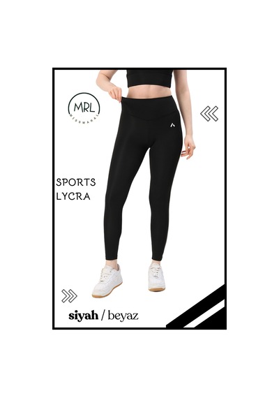 Missmaral Kadın Yüksek Bel Toparlayıcı Spor Tayt Siyah / Beyaz Şerit Detaylı Lycralı Dalgıç 1041 Siyah Beyaz