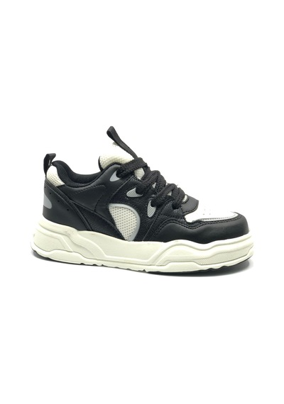 Cool Jacop Bağcık Görünümlü Cırt Cırtlı Sneaker Ortopedik Çocuk Spor Ayakkabı SİYAH-BEYAZ