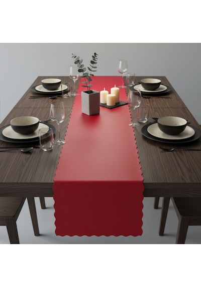 1 Adet Deri Runner-40x140 Cm-fırfır Desenli Runner Kırmızı