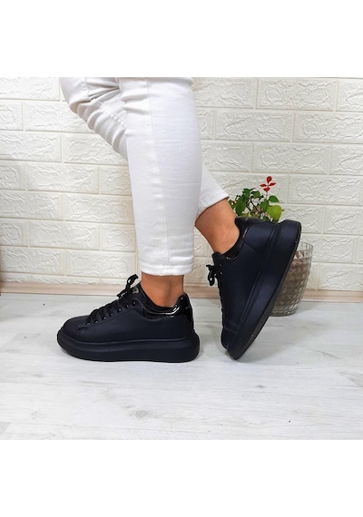 Bestof 150 Siyah-siyah Fuspetli Sneaker Düz Taban Spor Ayakkabı 001
