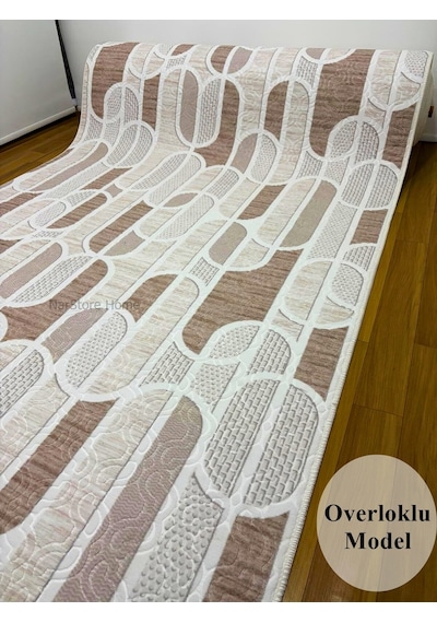 Kaymaz Taban Krem Bej Modern Geometrik Yıkanabilir Koridor Salon Mutfak Yolluk Halı Krem
