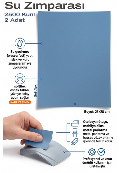 Starcke 2500 Kum Su Zımparası 23x28 Cm 2 Adet Islak Ve Kuru Oto Boya Rötuş Kağıdı