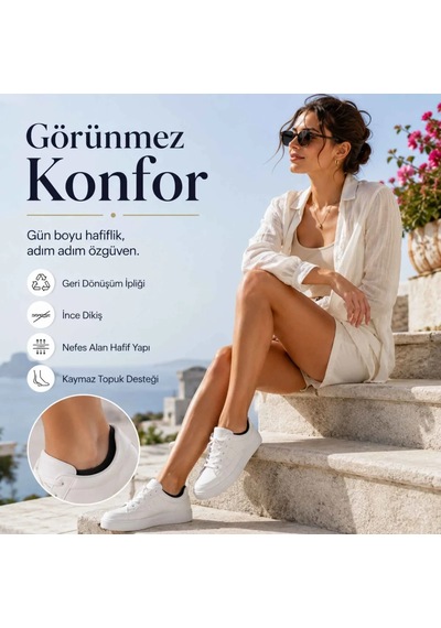 Genel Kadın Görünmez Sneaker Babet Çorap 6'lı Geri Dönüşüm İplikli, Nefes Alan, Siy Siyah 6'lı / 36-40