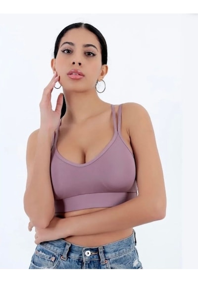 Sırt Çapraz Askılı Crop Bluz - S504572 Mor