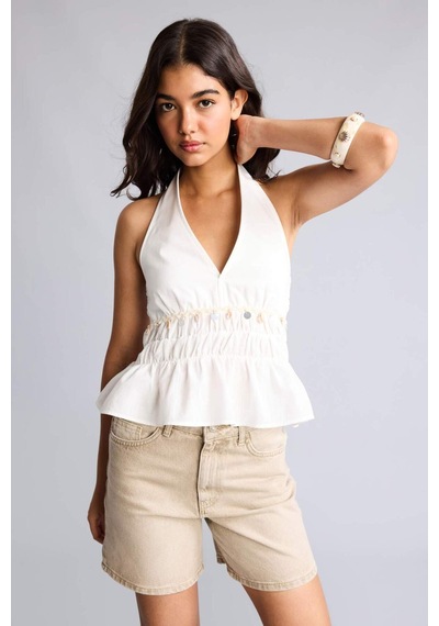 Defacto %100 Pamuk Fıtted Halter Yaka Vual Kolsuz Beyaz Bluz H9102ax26hswt32 Beyaz-wt32