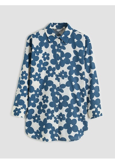 Lcw Modest Mavi Desenli Oversize Kadın Gömlek Tunik