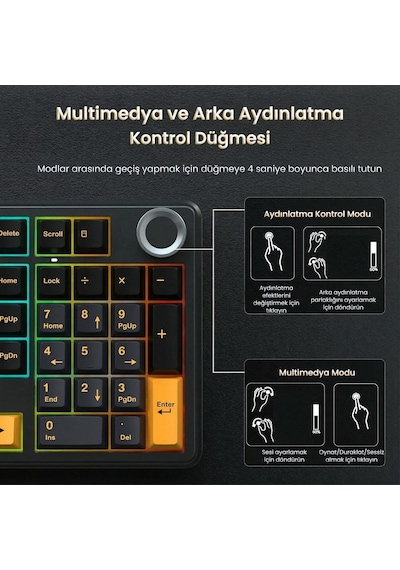 Aula F99 Pro 3 Modlu Rgb Hot Swap Mekanik Star Vector Switch Kablosuz Makrolu Klavye Siyah