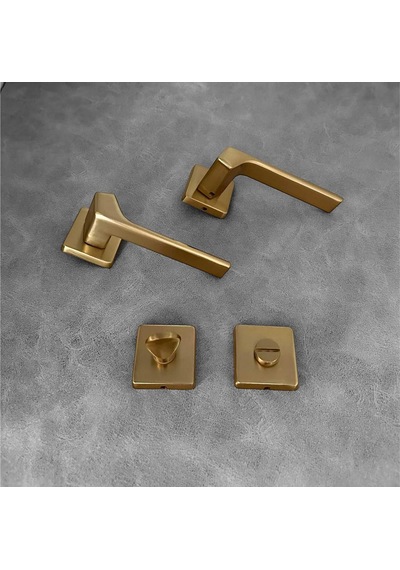Zey Mat Altın Kare Rozetli Wc Banyo Kapı Kolu 1 Takım