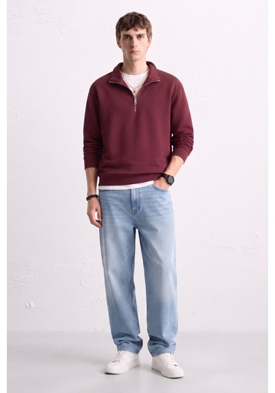 Barrels And Oıl Erkek Yarım Fermuarlı Dik Yaka Sweatshirt - Vişne Vişne