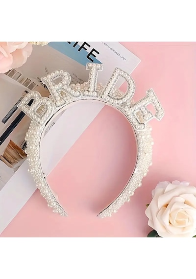 İnci Ve Taş İşlemeli Bride Gelin Tacı