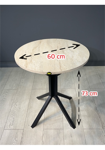 İkra Yuvarlak Traverten Balkon Masası Mutfak Yemek Masası 60 Cm