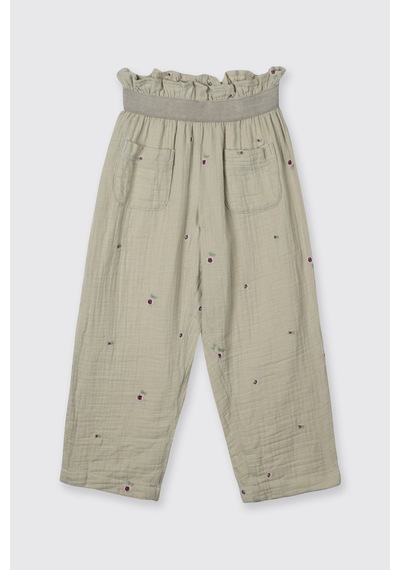 Panço Kız Çocuk Çiçek Desenli Müslin Yeşil Pantolon