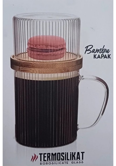 Bambu Kapaklı Sunum Seti Sunum Fanuslu Cam Kupa 300 Ml Şeffaf