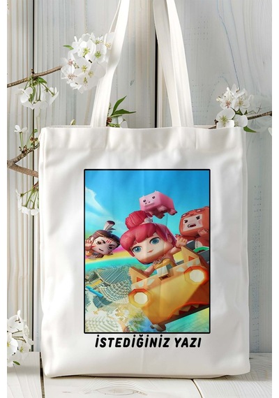 Art Hediye Mini World Mobil Oyun Baskılı Bez Çanta Omuz Çantası Çift Tafaflı Baskı Kişiye Özel 13 Çok Renkli