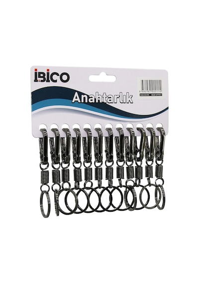 İbico İ12-011 Füme Yaylı Gövde Metal Anahtarlık Tek Halkalı Kemer Geçmeli- 12'li Paket